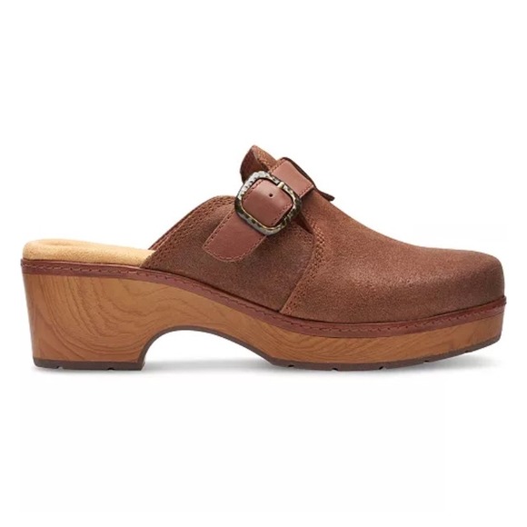 Clarks Shoes - Clarks Paizlee Nora Womens Brown Suede Buckled Platform Clogs Size 8